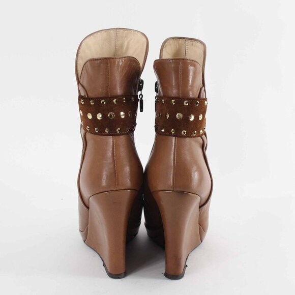 Fiorangelo $436 Sz 38 Brown Winter 100% Leather Wedge 4" Boot - Picture 3 of 12
